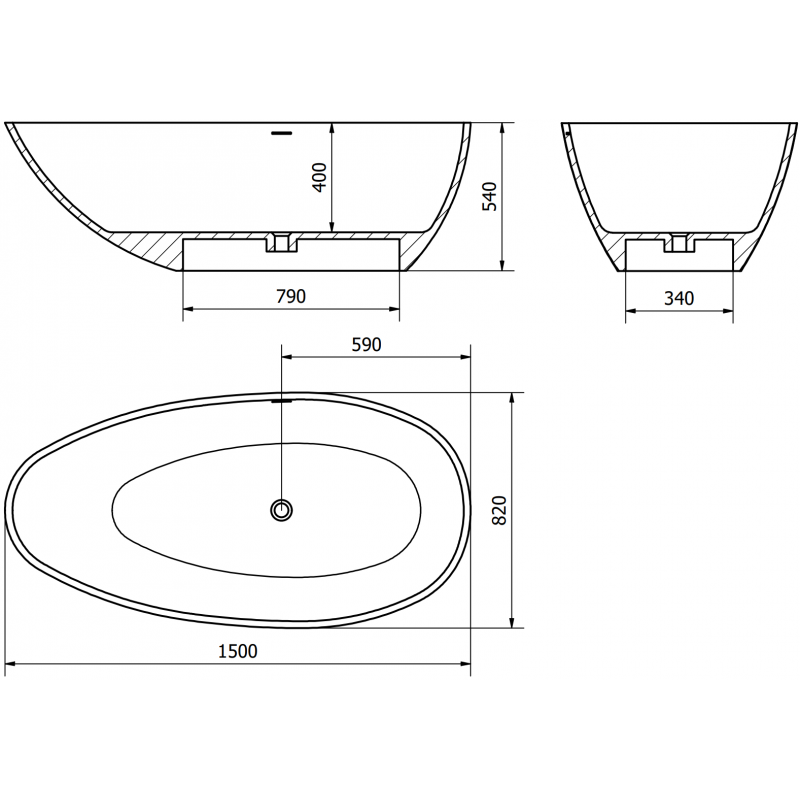 Mexen Milano wanna wolnostojąca z konglomeratu 150 x 82 cm, biała mat - 57301508500