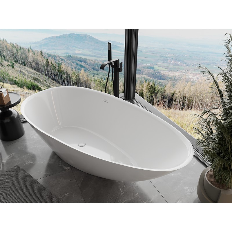 Mexen Milano wanna wolnostojąca z konglomeratu 150 x 82 cm, biała połysk - 57301508510