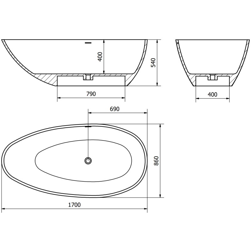 Mexen Milano wanna wolnostojąca z konglomeratu 170 x 86 cm, biała mat - 57301708500