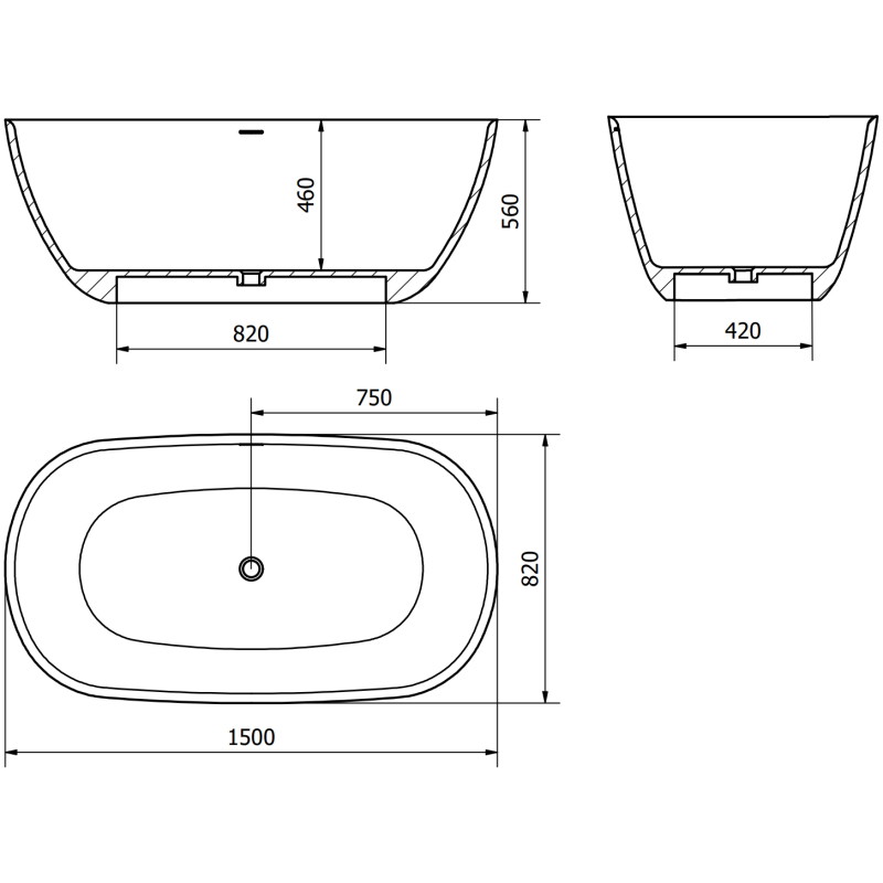 Mexen Como wanna wolnostojąca z konglomeratu 150 x 82 cm, beton mat - 57311508261