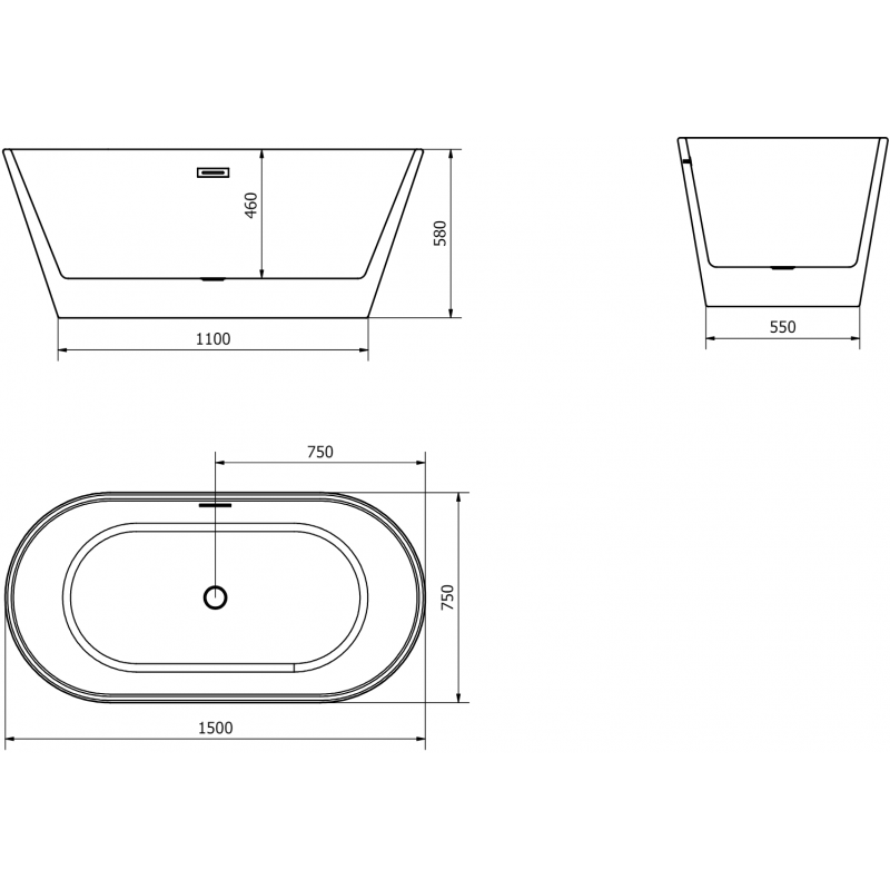 Mexen Flavia wanna wolnostojąca 150 x 75 cm, biała/czarna, przelew złoty szczotkowany - 54031507575-55