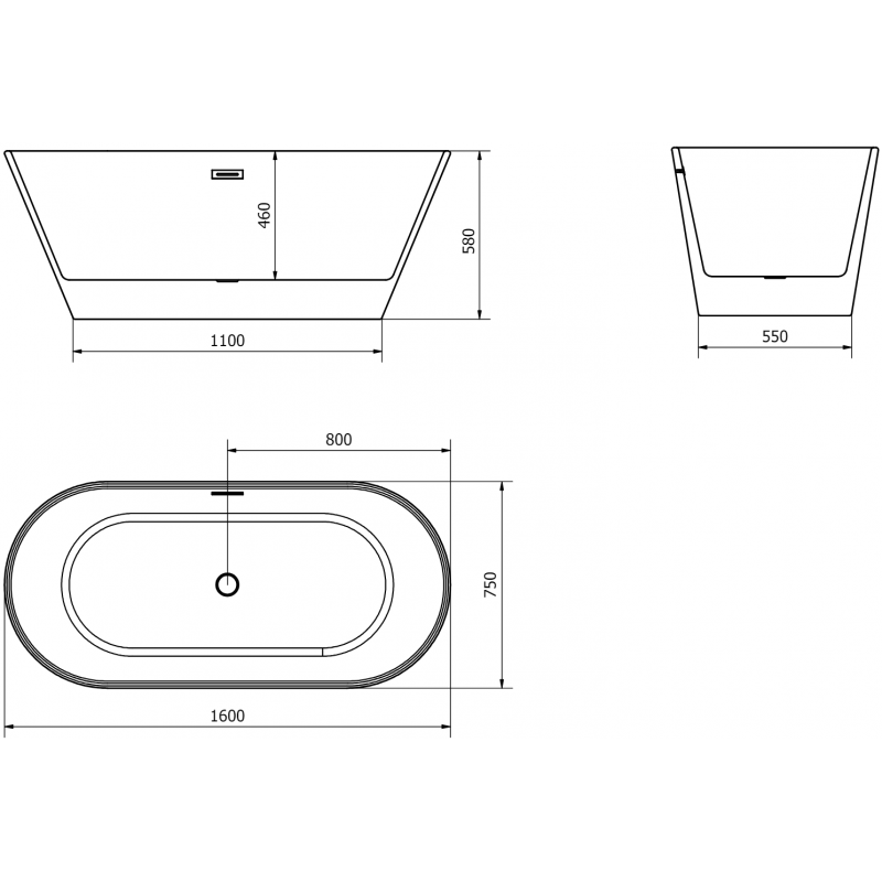 Mexen Flavia wanna wolnostojąca 160 x 75 cm, biała/czarna, przelew złoty - 54031608075-50