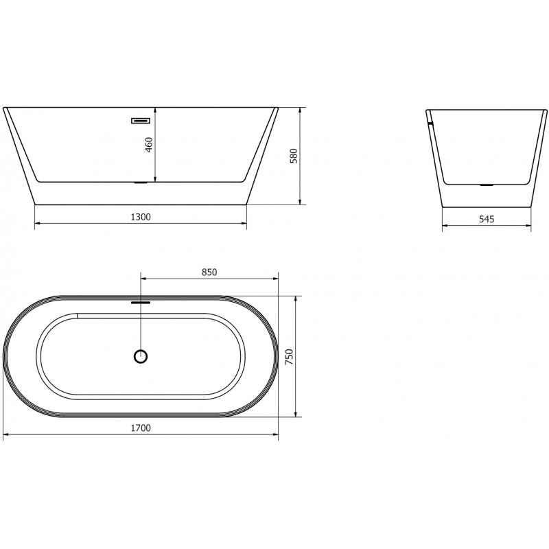 Mexen Flavia wanna wolnostojąca 170 x 75 cm, biała/czarna, przelew miedź szczotkowana - 54031708075-65