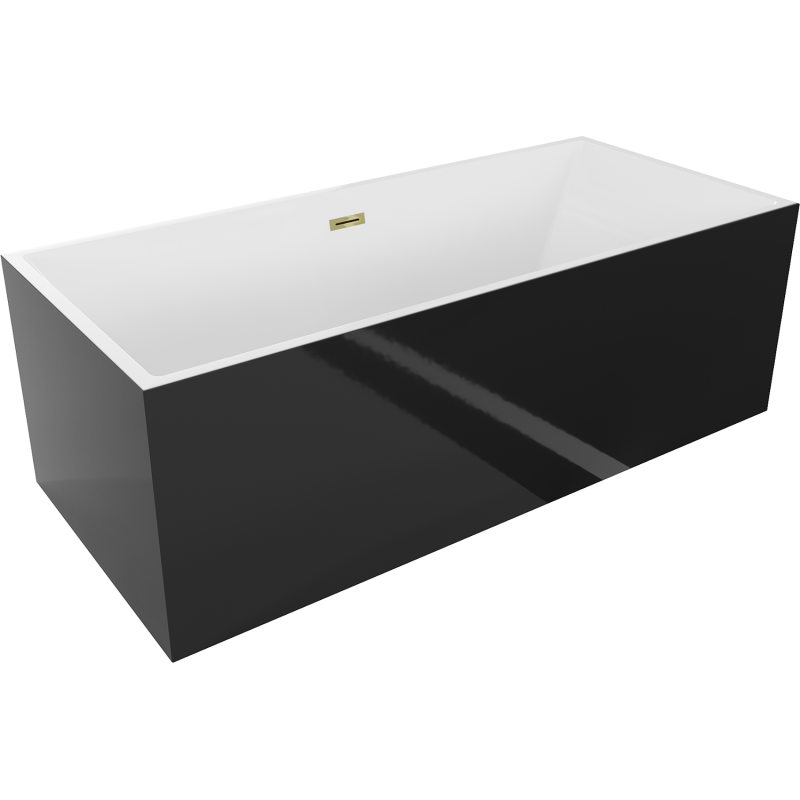 Mexen Vigo wanna wolnostojąca 178,5 x 80 cm, biała/czarna, przelew złoty - 51251788075-50