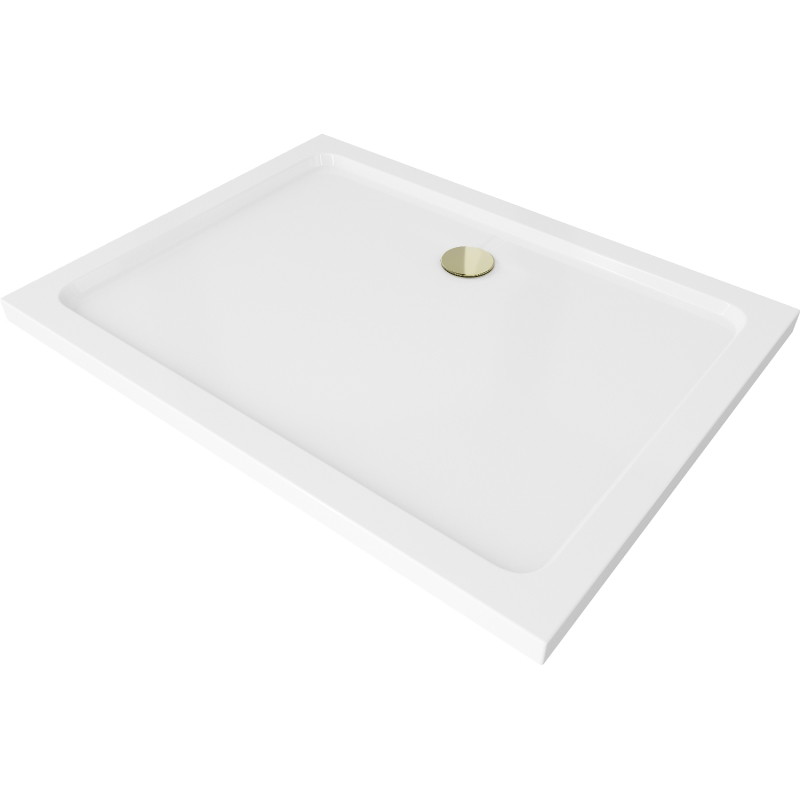 Mexen Flat brodzik prostokątny slim 130 x 100 cm, biały, syfon złoty - 40101013G