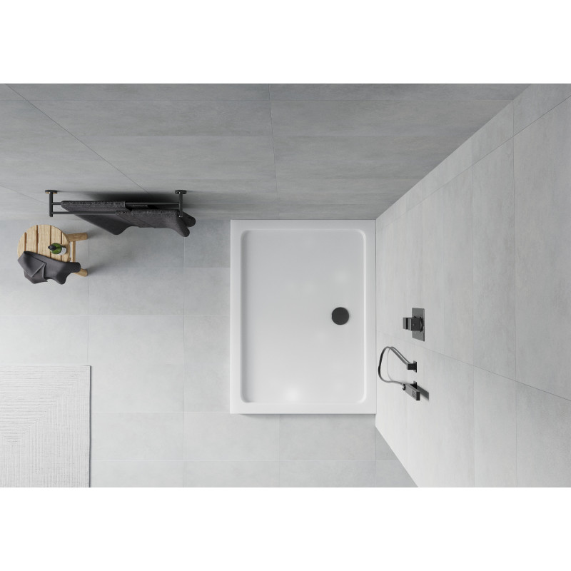 Mexen Flat brodzik prostokątny slim 110 x 80 cm, biały, syfon czarny - 40108011B