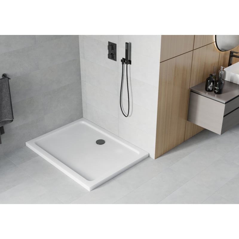 Mexen Flat brodzik prostokątny slim 90 x 80 cm, biały, syfon czarny - 40108090B