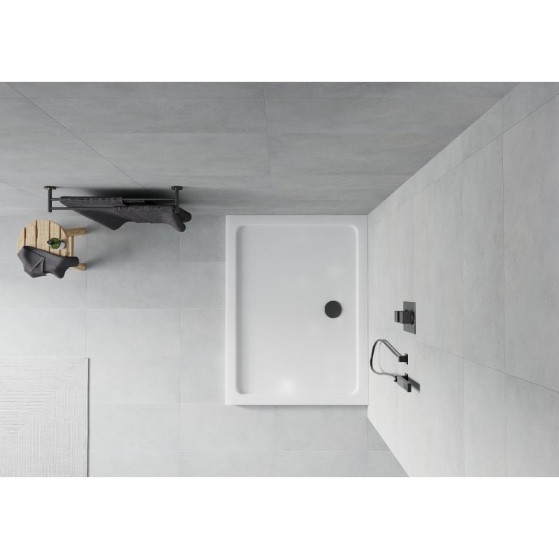 Mexen Flat brodzik prostokątny slim 90 x 80 cm, biały, syfon czarny - 40108090B