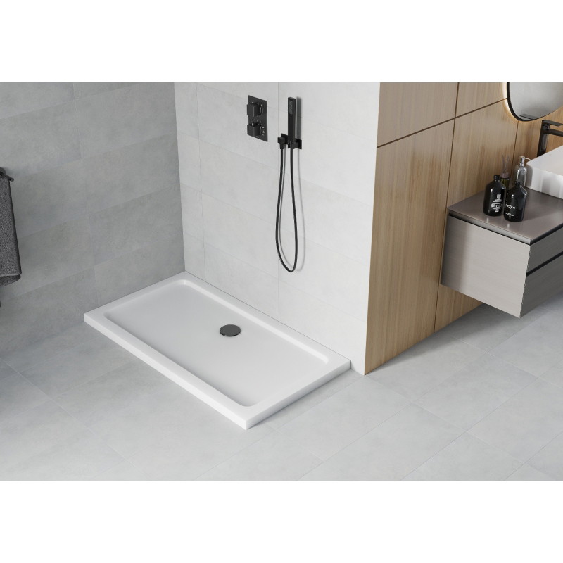 Mexen Flat brodzik prostokątny slim 140 x 70 cm, biały, syfon czarny - 40107014B
