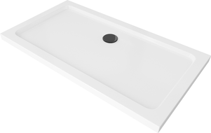 Mexen Flat brodzik prostokątny slim 130 x 70 cm, biały, syfon czarny - 40107013B
