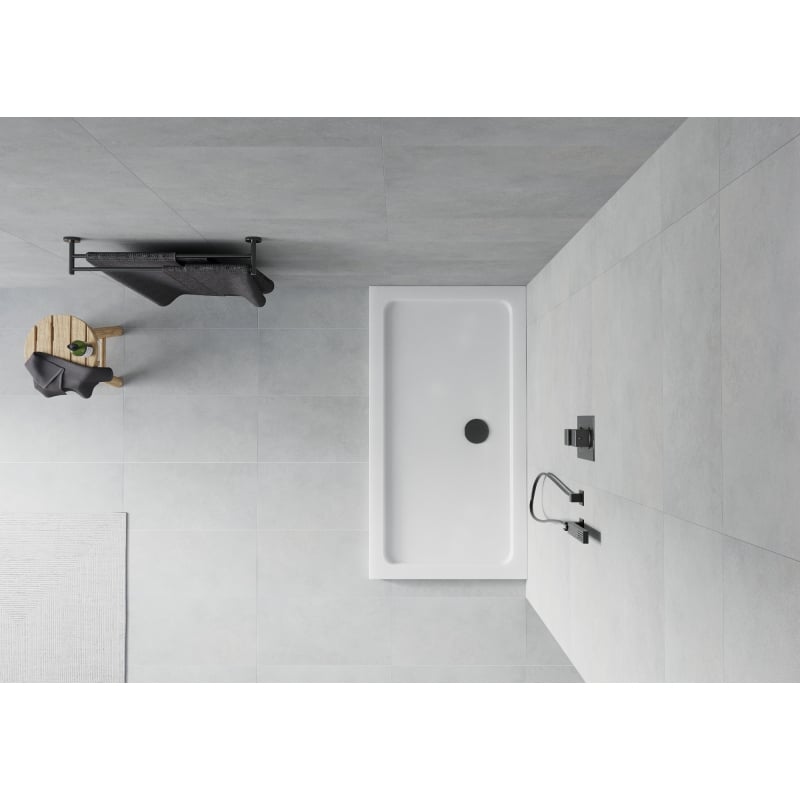 Mexen Flat brodzik prostokątny slim 130 x 70 cm, biały, syfon czarny - 40107013B