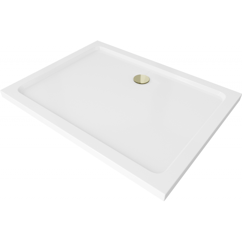 Mexen Flat brodzik prostokątny slim 100 x 90 cm, biały, syfon złoty - 40109010G