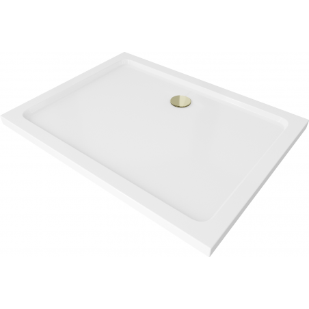 Mexen Flat brodzik prostokątny slim 140 x 80 cm, biały, syfon złoty - 40108014G