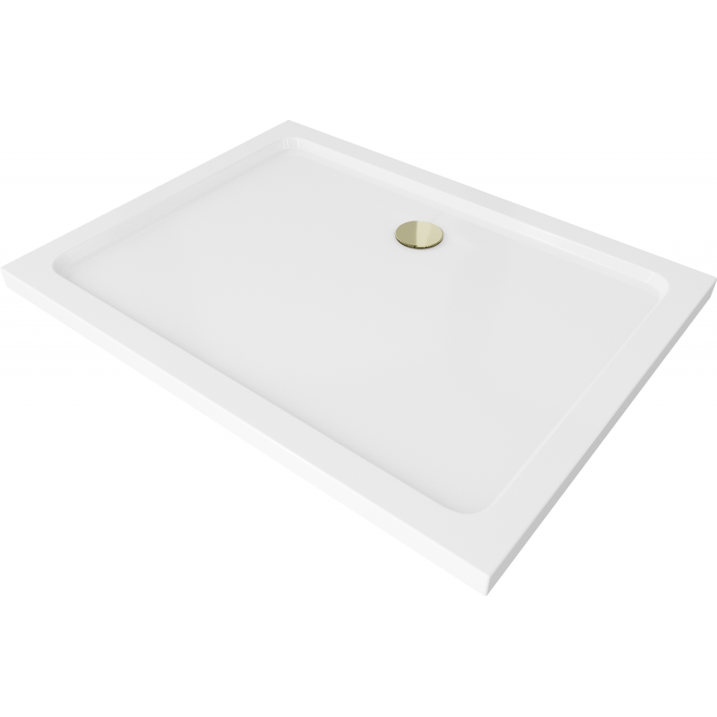 Mexen Flat brodzik prostokątny slim 130 x 80 cm, biały, syfon złoty - 40108013G