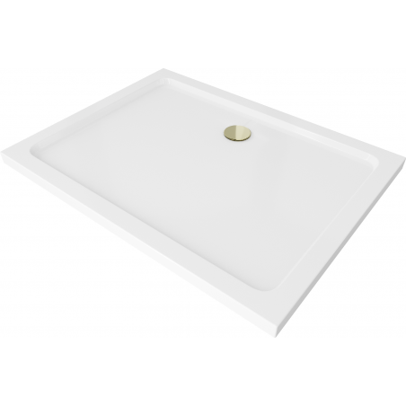 Mexen Flat brodzik prostokątny slim 130 x 80 cm, biały, syfon złoty - 40108013G