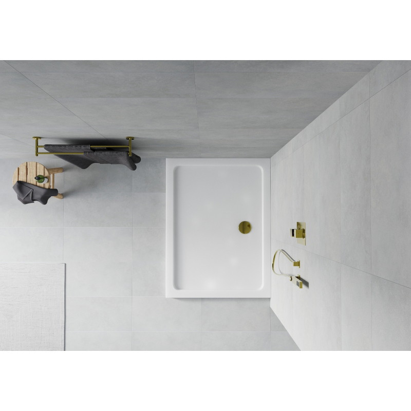 Mexen Flat brodzik prostokątny slim 120 x 80 cm, biały, syfon złoty - 40108012G
