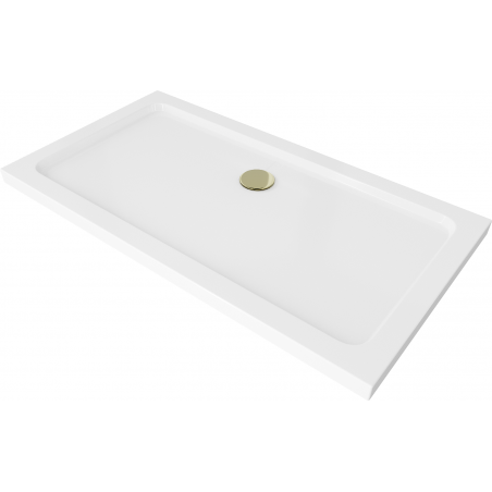 Mexen Flat brodzik prostokątny slim 140 x 70 cm, biały, syfon złoty - 40107014G