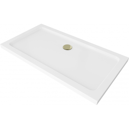 Mexen Flat brodzik prostokątny slim 130 x 70 cm, biały, syfon złoty - 40107013G