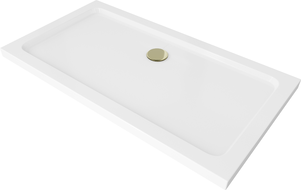 Mexen Flat brodzik prostokątny slim 130 x 70 cm, biały, syfon złoty - 40107013G