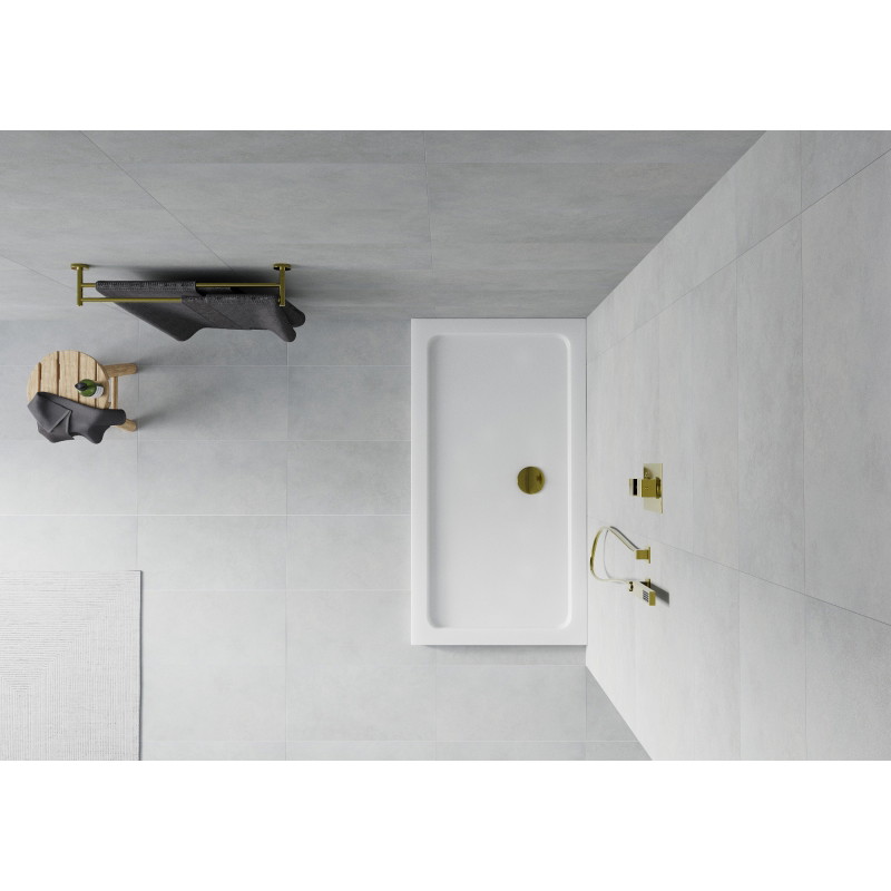 Mexen Flat brodzik prostokątny slim 120 x 70 cm, biały, syfon złoty - 40107012G