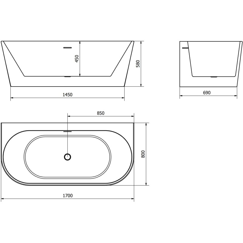 Mexen Oval+ wanna wolnostojąca przyścienna 170 x 80 cm, biała, przelew biały - 52681708000-20