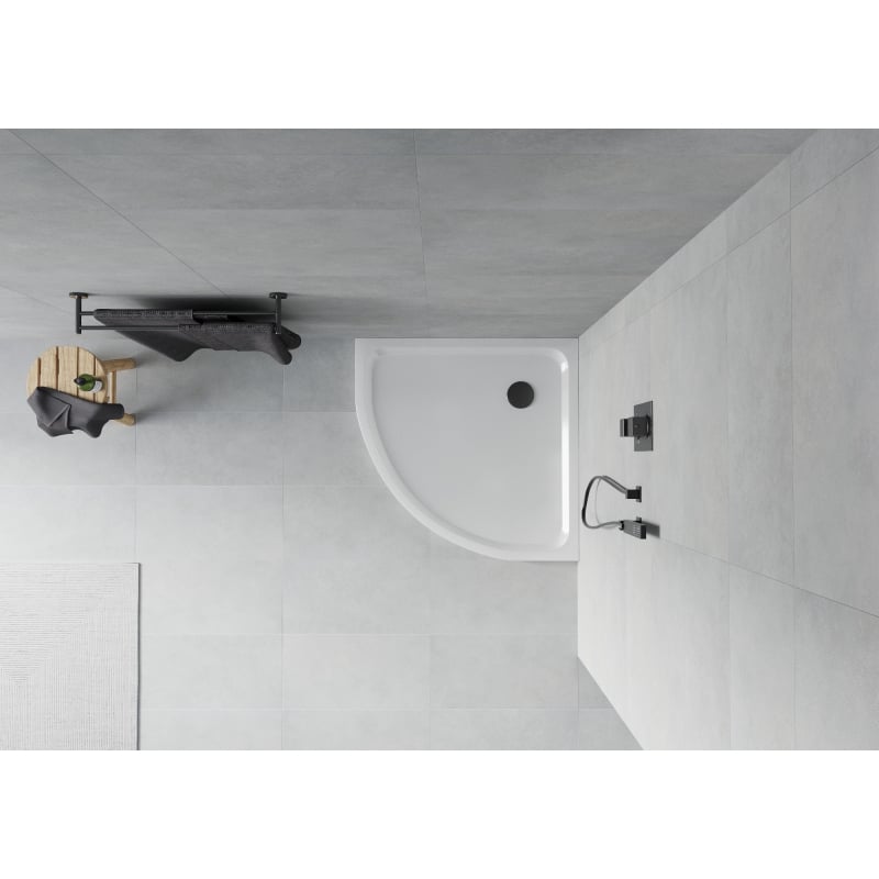Mexen Flat brodzik półokrągły slim 90 x 90 cm, biały, syfon czarny - 41109090B