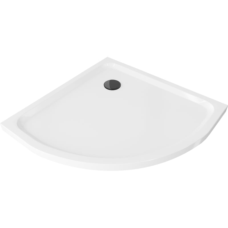 Mexen Flat brodzik półokrągły slim 80 x 80 cm, biały, syfon czarny - 41108080B