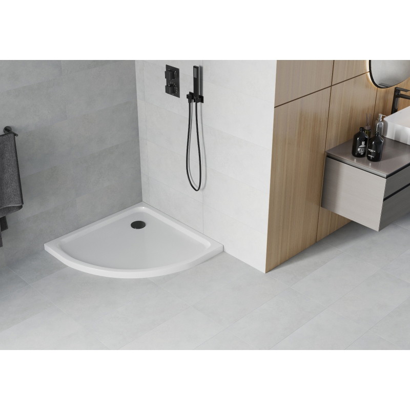 Mexen Flat brodzik półokrągły slim 80 x 80 cm, biały, syfon czarny - 41108080B