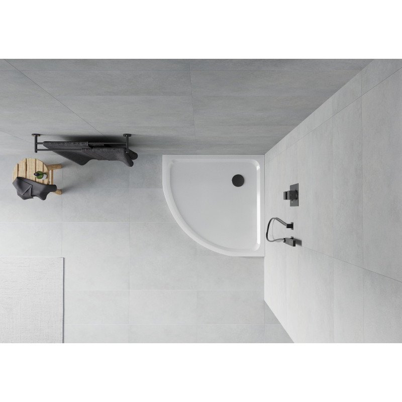 Mexen Flat brodzik półokrągły slim 80 x 80 cm, biały, syfon czarny - 41108080B