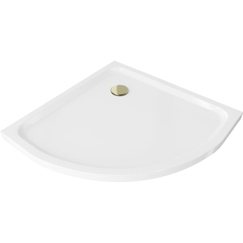 Mexen Flat brodzik półokrągły slim 90 x 90 cm, biały, syfon złoty - 41109090G