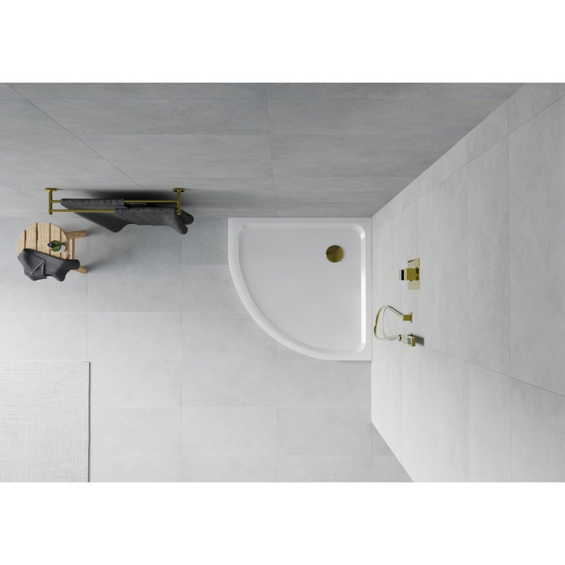 Mexen Flat brodzik półokrągły slim 70 x 70 cm, biały, syfon złoty - 41107070G