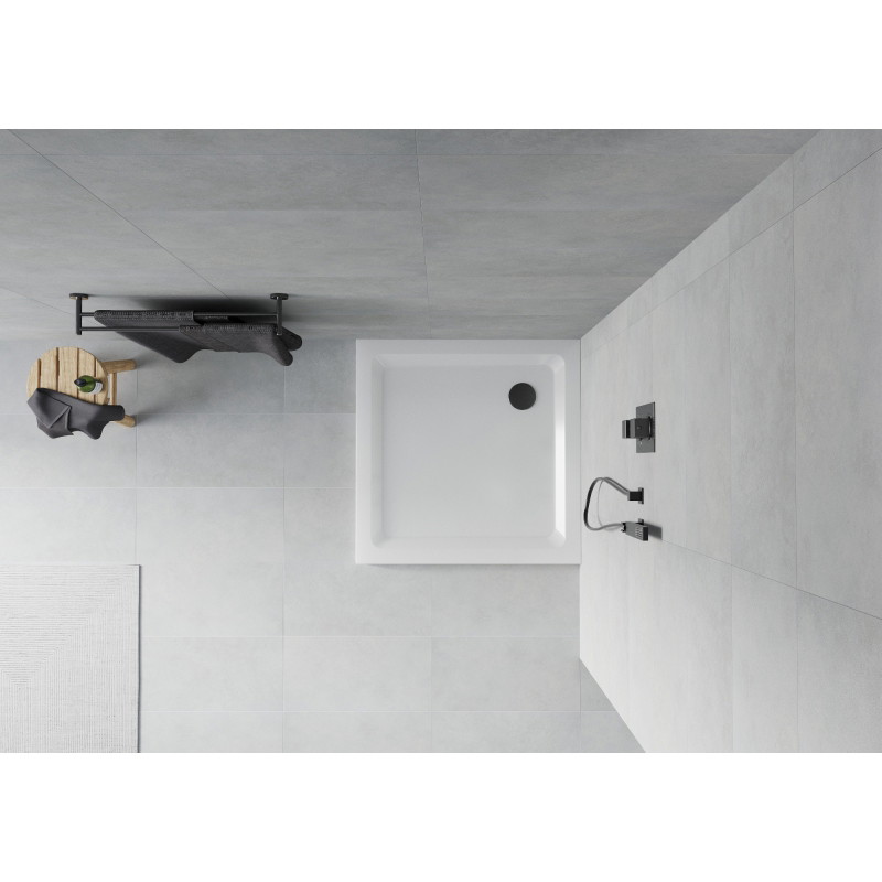 Mexen Flat brodzik kwadratowy slim 90 x 90 cm, biały, syfon czarny - 40109090B
