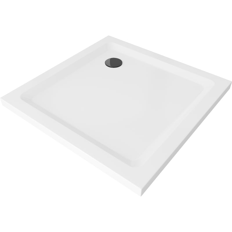 Mexen Flat brodzik kwadratowy slim 80 x 80 cm, biały, syfon czarny - 40108080B