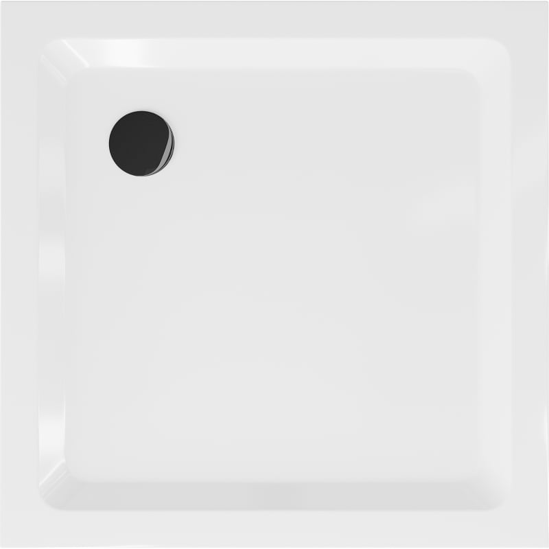 Mexen Flat brodzik kwadratowy slim 80 x 80 cm, biały, syfon czarny - 40108080B