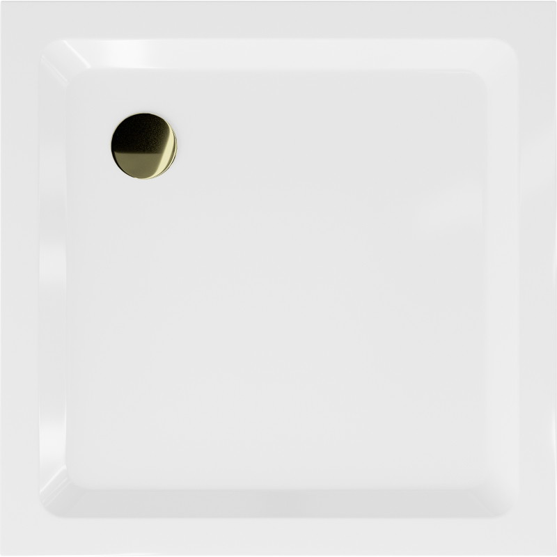 Mexen Flat brodzik kwadratowy slim 90 x 90 cm, biały, syfon złoty - 40109090G
