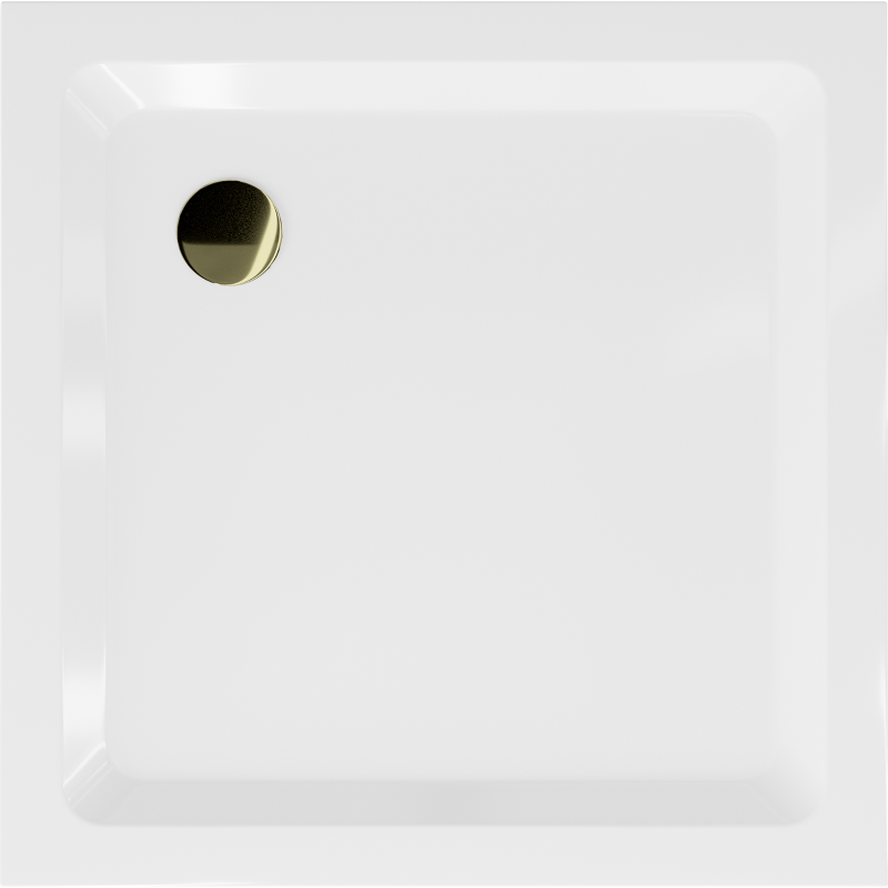 Mexen Flat brodzik kwadratowy slim 70 x 70 cm, biały, syfon złoty - 40107070G
