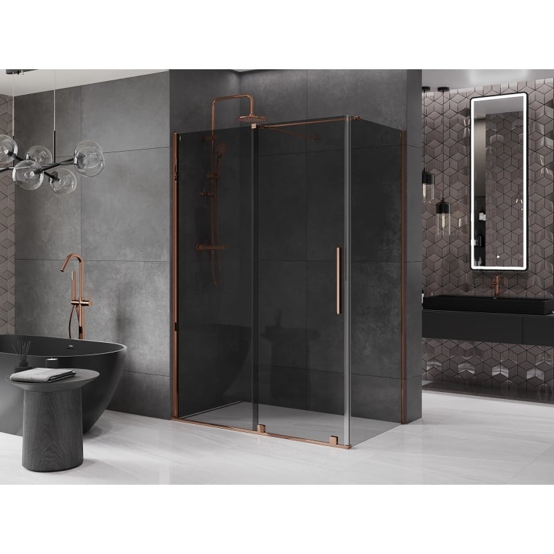 Mexen Velar kabina prysznicowa rozsuwana 140 x 70 cm, grafit, różowe złoto - 871-140-070-41-60