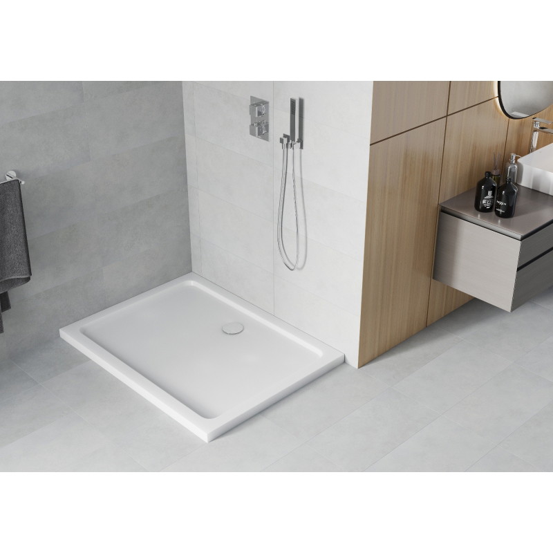 Mexen Flat brodzik prostokątny slim 100 x 90 cm, biały, syfon chrom - 40109010