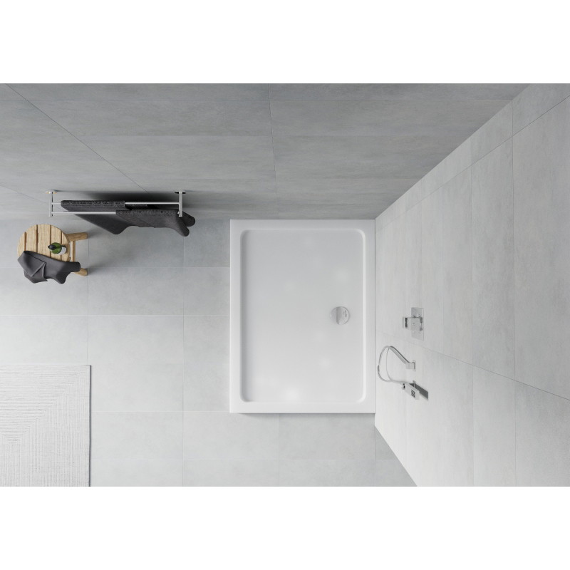 Mexen Flat brodzik prostokątny slim 90 x 80 cm, biały, syfon chrom - 40108090