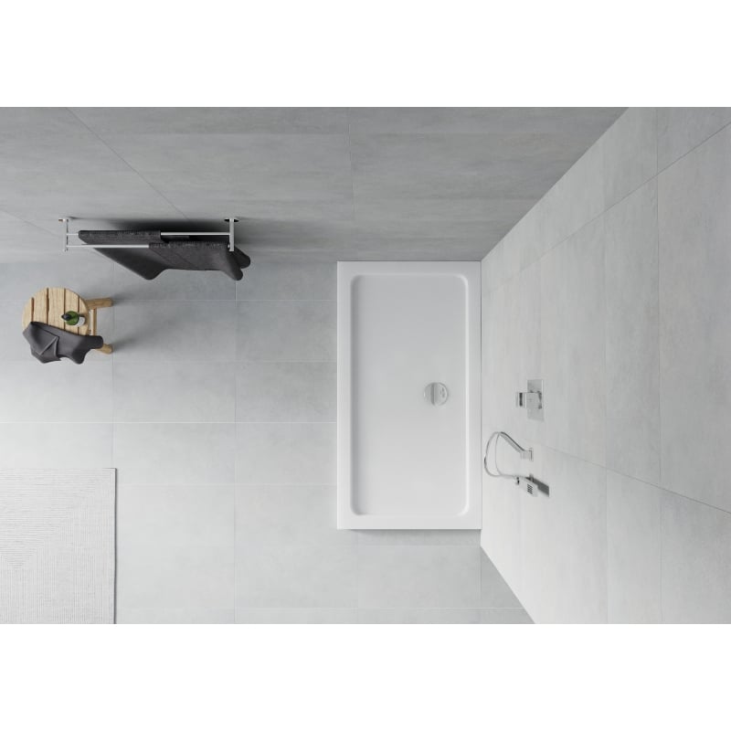 Mexen Flat brodzik prostokątny slim 140 x 70 cm, biały , syfon chrom - 40107014
