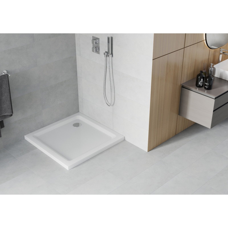 Mexen Flat brodzik kwadratowy slim 100 x 100 cm, biały, syfon chrom - 40101010