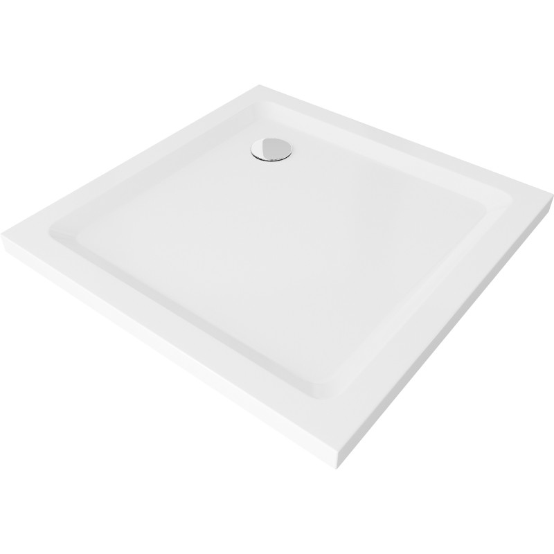 Mexen Flat brodzik kwadratowy slim 80 x 80 cm, biały, syfon chrom - 40108080