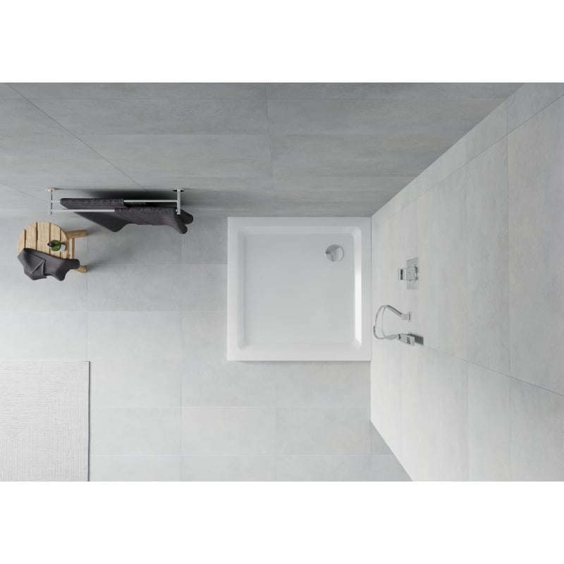 Mexen Flat brodzik kwadratowy slim 90 x 90 cm, biały, syfon chrom - 40109090