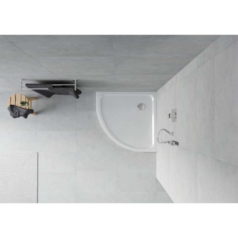 Mexen Flat brodzik półokrągły slim 80 x 80 cm, biały, syfon chrom - 41108080