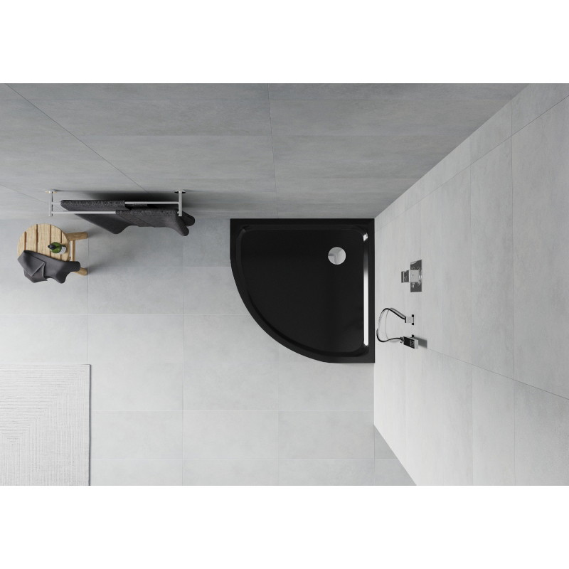 Mexen Flat brodzik półokrągły slim 80 x 80 cm, czarny, syfon chrom - 41708080