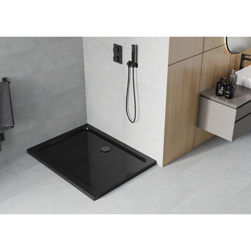 Mexen Flat brodzik prostokątny slim 100 x 80 cm, czarny, syfon czarny - 40708010B