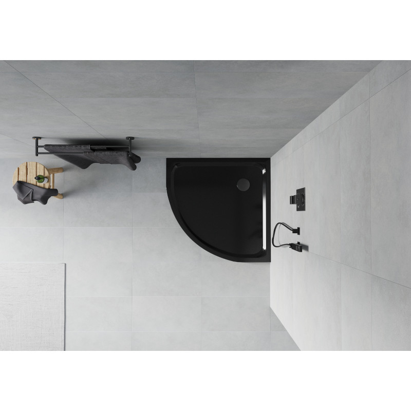 Mexen Flat brodzik półokrągły slim 80 x 80 cm, czarny, syfon czarny - 41708080B