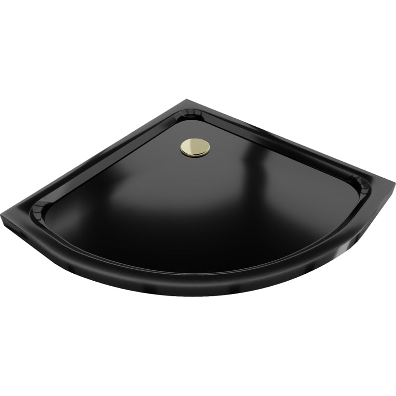 Mexen Flat brodzik półokrągły slim 80 x 80 cm, czarny, syfon złoty - 41708080G