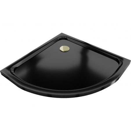 Mexen Flat brodzik półokrągły slim 80 x 80 cm, czarny, syfon złoty - 41708080G