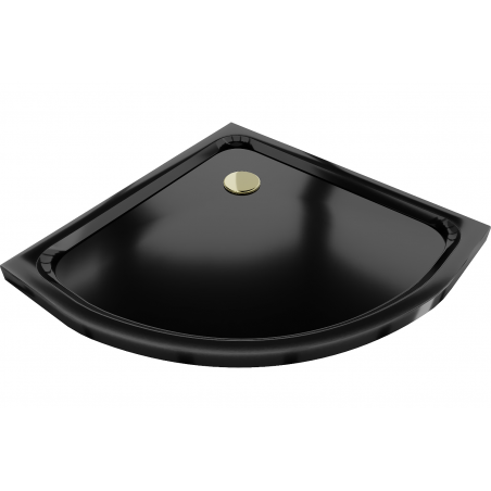 Mexen Flat brodzik półokrągły slim 70 x 70 cm, czarny, syfon złoty - 41707070G